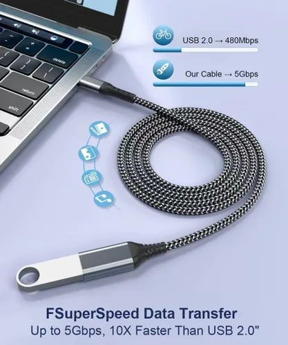 Miniatura 2 de Cable OTG USB C a USB hembra de 6.6 ft, extensión OTG USB-A 3.0 para unidad flash, teclado y mouse, adaptador tipo C macho a USB compatible