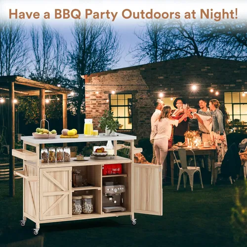Miniatura 7 de Zevemomo - Carrito de parrilla al aire libre con almacenamiento, mesa de acero inoxidable para isla de cocina al aire libre, gabinete de buffet al