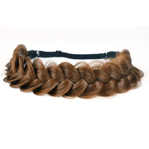 Miniatura 33 de Diadema trenzada sintética clásica de cabello con hebras anchas para boda, trenzas esponjosas desordenadas, banda para peluca, accesorio de belleza