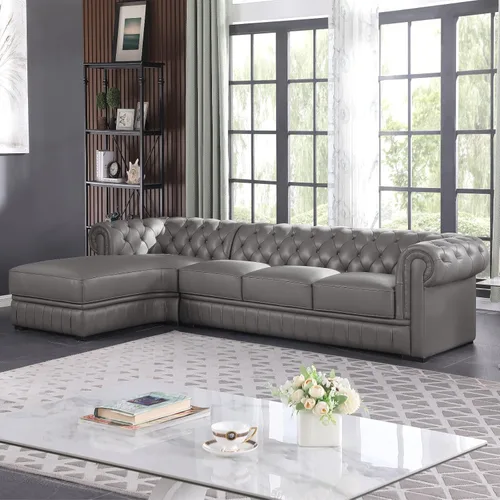 Sofá seccional en forma de L, conjunto de sofás de cuero, sofá grande de piel de vaca con sillón reclinable a la izquierda, adecuado para oficina,