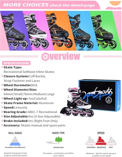 Miniatura 6 de 2PM SPORTS - Patines en línea Cytia para niñas, ajustables, con ruedas iluminadas, rosa, con ruedas con luces, patines divertidos y parpadeantes