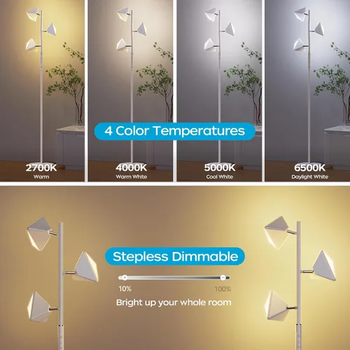Miniatura 4 de RGBCW - Lámpara de pie LED de árbol que cambia de color de 36 W, lámpara de pie alta regulable sin escalones con control remoto y táctil, lámparas