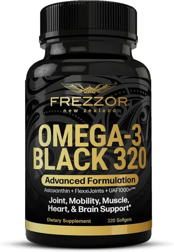 Miniatura 3 de FREZZOR Omega 3 Black - Cápsulas de aceite de mejillón con labios verdes, fabricadas en Nueva Zelanda, UAF1000+, sin regusto a pescado, 120