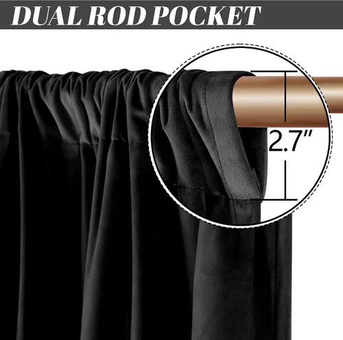 Miniatura 2 de nanbowang - Cortinas de terciopelo negro; cortinas de terciopelo de 63 pulgadas de largo, suaves, con bolsillo para cortinero, con aislamiento