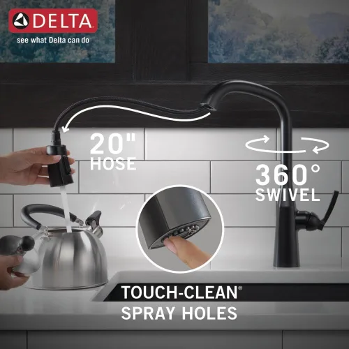 Miniatura 6 de Delta Faucet Stryke 9176-BL-DST - Grifo de cocina negro mate con rociador extraíble, grifo para fregadero de cocina, cabezal rociador