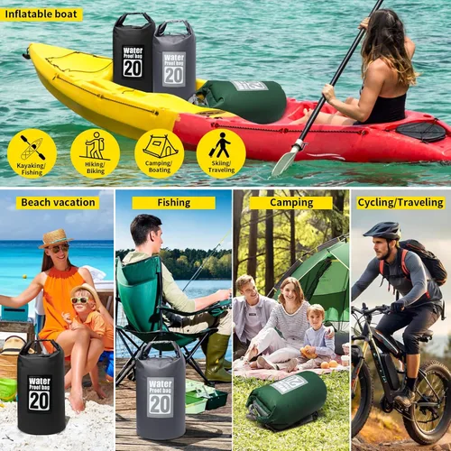 Miniatura 4 de Mochila impermeable IPX8 de 10 litros, sello enrollable para kayak y cruces de río, PVC 500D, resistente a la abrasión, correas de mochila