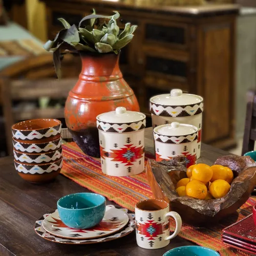 Miniatura 13 de Paseo Road Chalet Aztec - Juego de vajilla de cerámica de 16 piezas con platos, cuencos, tazas, estilo cabaña rústica del suroeste
