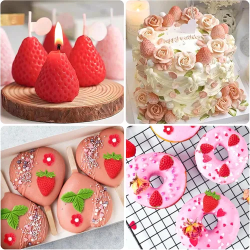 Miniatura 7 de 5 moldes de silicona para fresas, moldes de fondant de fresa 3D para chocolate, dulces, decoración de pasteles, decoración de cupcakes