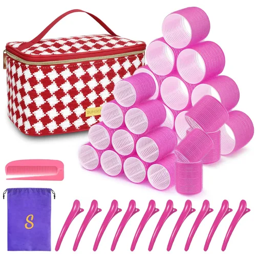 Miniatura 10 de Juego de rodillos de cabello 18 piezas, rodillos de cabello con pinzas y peine, rizadores de peluquería, estilos DIY, Sungenol 3 tamaños de rodillos