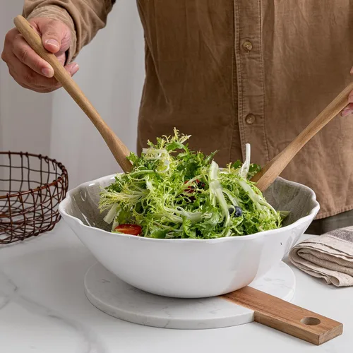Miniatura 2 de Juego de 2 cuencos de melamina para servir ensaladas grandes de 12 x 4 pulgadas, cuencos de frutas, cuencos para mezclar, cuencos para servir