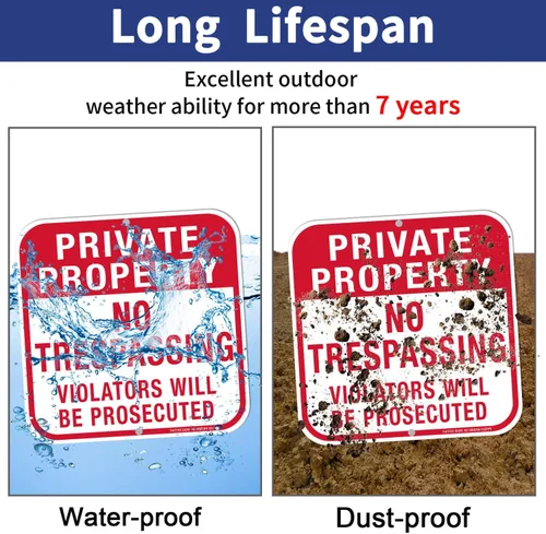 Miniatura 5 de Paquete de 5 carteles de propiedad privada No Trespassing, cuadrado de 12 x 12 pulgadas, aluminio libre de óxido, protección UV e impermeable, Señal