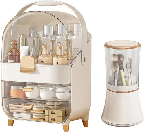 Organizadores de maquillaje para tocador, organizadores de cuidado de la piel, vitrinas de cosméticos con cubierta transparente, regalo para niñas