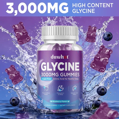 Miniatura 3 de duwhot Gomitas de glicina, 0.11 oz (3000 mg) de suplementos de glicina para dormir, desintoxicación, relajación, apoyo nervioso, sabor arándano, sin