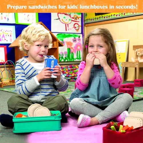 Miniatura 5 de Vodolo Máquina de sándwiches, 2 cortadores de sándwiches para el almuerzo de niños, juego de cortador y sellador de sándwiches de desayuno sin Azul