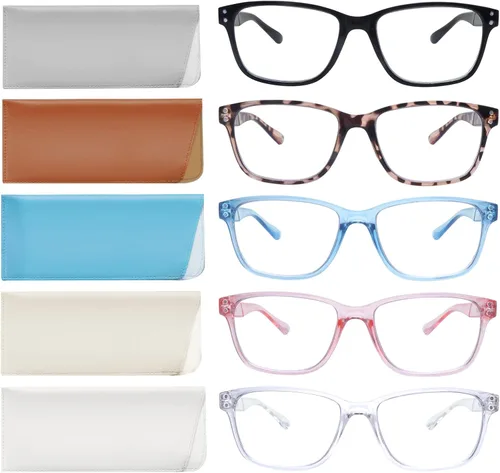 SIGVAN - Paquete de 5 gafas de lectura con bloqueo de luz azul, anteojos de calidad, bisagras de resorte, lectores de computadora coloridos para 5