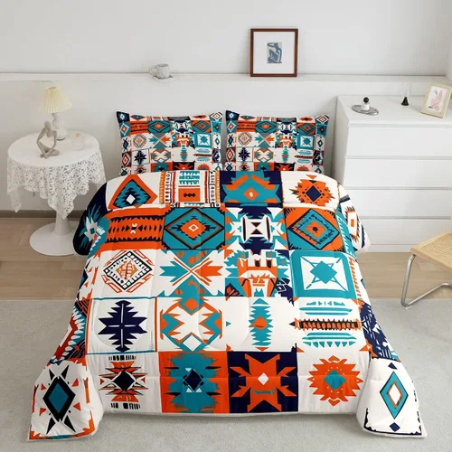 Miniatura 33 de Erosebridal - Juego de ropa de cama estilo tribal bohemio azteca, edredón con estampado étnico blanco y negro, bohemio, tamaño King, juego de Multi