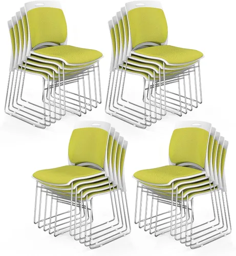 Miniatura 18 de VINGLI Juego de 4 sillas apilables de oficina con base de trineo de metal, asiento y respaldo ergonómicos acolchados de plástico, capacidad de 350