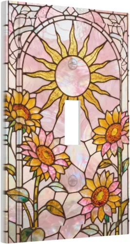 Miniatura 145 de Cubierta de Interruptor de Luz de Estilo Boho Vintage de los 70 Sol Arcoíris Champiñón Floral Rocker Individual 1 Gang Cubierta de Enchufe
