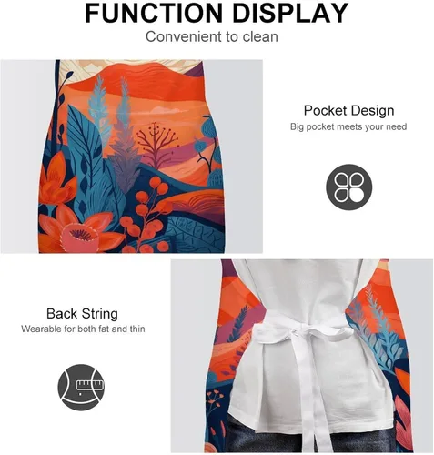 Miniatura 6 de Flowers in Ink Aprons Waterproof Cooking Kitchen Apron Unisex Adjustable Bib Apron with Pocket Restaurant Chef Works Aprons for Waitress Waiter