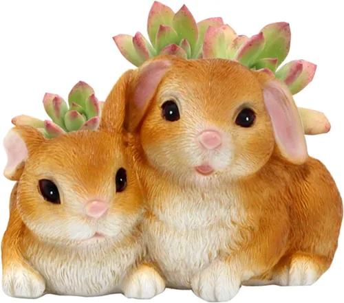 Maceta de Conejo, Macetas Pequeñas para Suculentas con Drenaje, Bonitas Macetas de Resina para Suculentas con Forma de Conejo, Maceta Decorativa de