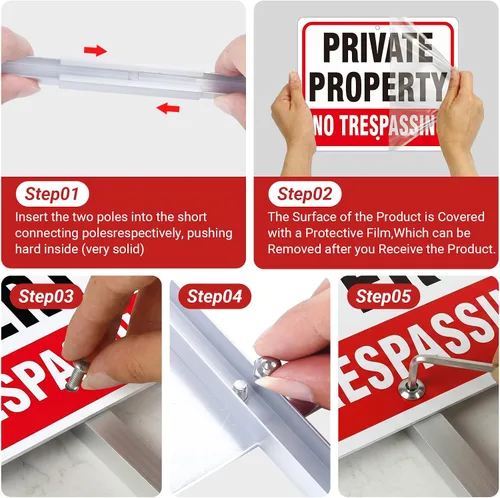 Miniatura 4 de MUXYH 2 Pack Private Property No Trespassing Signs with Metal Stakes, 11'' X 8.6'' Sturdy Rust Free Aluminum, No Trespassing Sign Protect Your Home