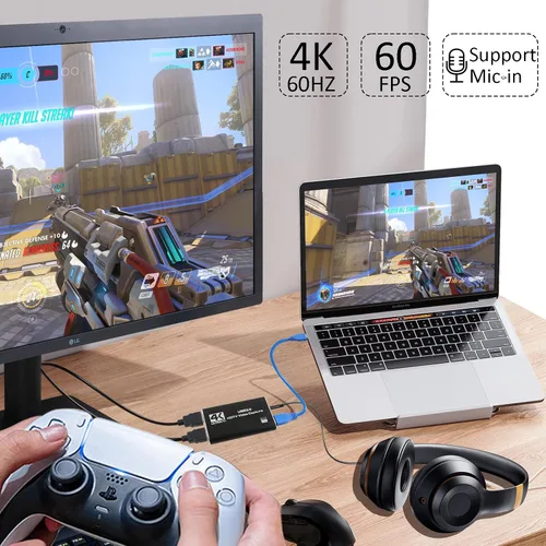 Miniatura 4 de TCNEWCL Tarjeta de captura de video de audio 4K, dispositivo de captura de video HDMI USB 3.0, Full HD 1080P, entrada de audio de 0.138 in, HDCP