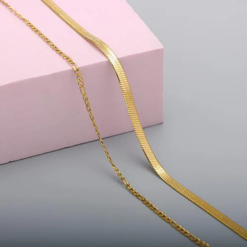 Miniatura 6 de JoycuFF Collar de oro para mujer, delicado collar de gargantilla en capas para mujer, caja de clip de serpiente, cuerda Figaro, collar de cadena