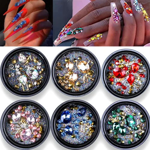 Miniatura 9 de RODAKY Juego de 6 cajas de diamantes de imitación para arte de uñas, varios tamaños, diamantes de imitación de cristal para diseño de uñas, gemas