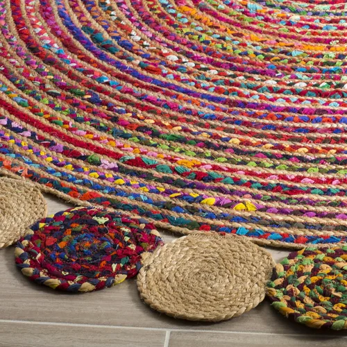 Miniatura 7 de SAFAVIEH Cape Cod Collection CAP201A - Alfombra redonda de 4 pies, redonda, roja, multicolor, hecha a mano, estilo bohemio, trenzada de yute
