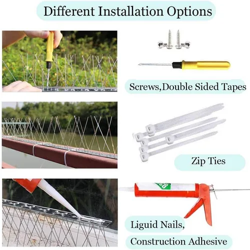 Miniatura 2 de PANGCH Púas de pájaro, púas de acero inoxidable para pájaros, picos de metal para pájaros, picos de valla fáciles de instalar, 10 tiras de cobertura