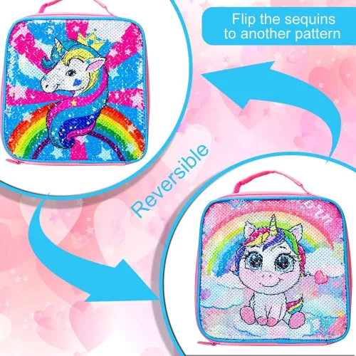 Miniatura 7 de 3 mochilas infantiles para niñas, 16 pulgadas, preescolar y lonchera - Unicorniosirenaflamenco