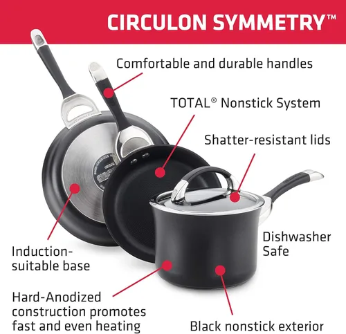 Miniatura 5 de Circulon Symmetry Sartén Wok/Salteado Antiadherente de Anodizado Duro con Mango Auxiliar - 14 Pulgadas, Negro
