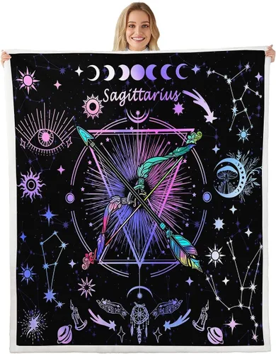 Miniatura 18 de Manfei Acuario - Manta de astrología trippy para niños y niñas, decoración de habitación de doce constelaciones, manta de forro polar suave