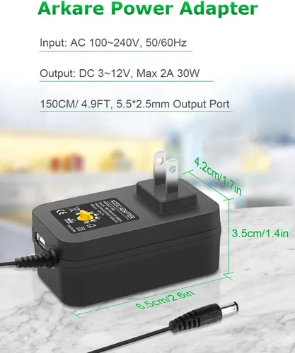 Miniatura 5 de Adaptador de corriente universal de CA a CC de 30 W, fuente de alimentación ajustable, 3 V, 4,5 V, 6 V, 9 V, 12 V, 2 A, 1 A, adaptador de corriente