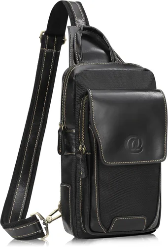 Bolso bandolera de cuero genuino para hombre, mochila cruzada de cuero de grano completo para hombre, riñoneras, bolsa de pecho