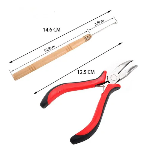 Miniatura 3 de Kit de herramientas de extensiones de cabello, 500 piezas de cuentas de microanillo, 1 alicates de extensión de cabello, 1 aguja de gancho, 1 lazo
