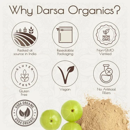 Miniatura 5 de Darsa Organics Amla Powder de India 8oz – Polvo vegetal de grosella espinosa india rico en vitamina C y antioxidantes, perfecto para té de hierbas