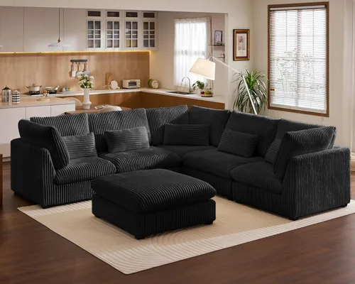 Miniatura 56 de Sofá Modular de Gran Tamaño, Sofá Seccional de Chenilla Nube Extra Profundo con Chaise Otomana, Sofá Esponjoso de Chenilla de 4 Plazas para Sala