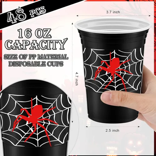 Miniatura 4 de Norme 48 tazas de decoración de fiesta de cumpleaños de telaraña, vasos desechables de plástico grueso de 16 onzas a granel para bebidas frías