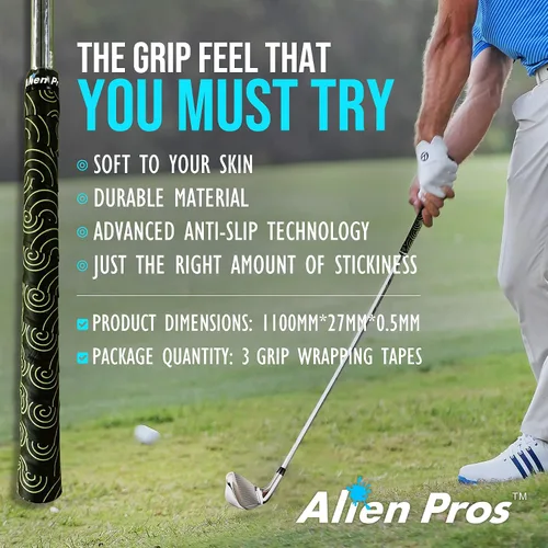 Miniatura 4 de ALIEN PROS Paquete de 6 cintas de envoltura de agarre de golf Black Clouds & Egyptian Mix - ReGrip en 1 minuto