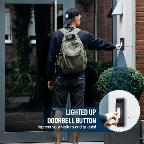 Miniatura 6 de Enhon Botón de timbre de puerta de metal, timbre con cable de luz LED resistente, botón sólido montado en la pared para el hogar, garaje, Negro mate
