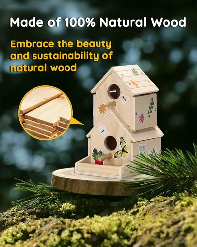 Miniatura 4 de SainSmart Jr. Kit de casa de pájaros para que los niños construyan y pinten, juguetes de madera para manualidades, manualidades de madera sin
