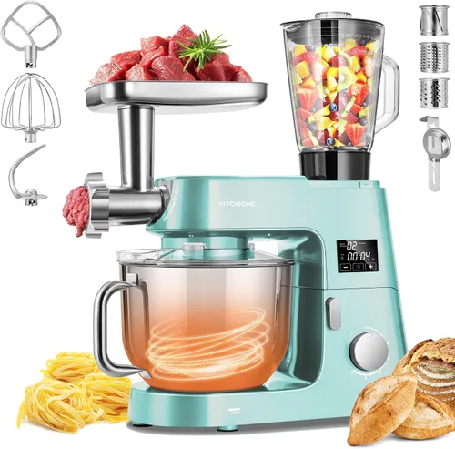 Miniatura 17 de VIVOHOME Mezclador de pie multifuncional 9 en 1 con fermentación, mezclador eléctrico de cocina de 6 velocidades y 7 cuartos con temporizador, Rojo