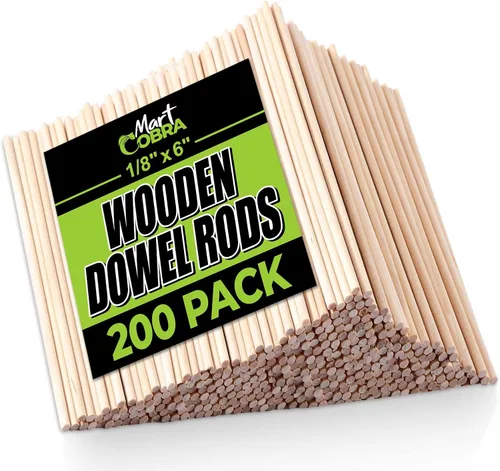 Mart Cobra Varillas de madera – Paquete de 200 – Pasadores de madera de abedul precortados de 1/8 x 6 pulgadas, palitos para manualidades, lisos,
