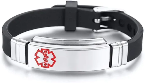 Miniatura 3 de Free Engraving Unisex Silicone and Stainless Steel Medical Alert ID Bracelets, Adjustable