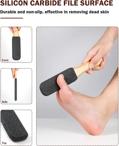 Miniatura 4 de BEZOX Lima de pedicura de piedra pómez para pies (1 unidad), mango de madera, removedor de callos para pies y manos más suaves, limpiador de pies