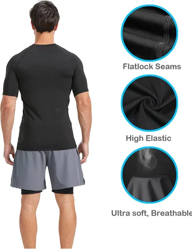 Miniatura 4 de HOPLYNN 6 Pack Compression Shirts Men Short Sleeve Base Layer Athletic Undershirt Gear Workout T-Shirt