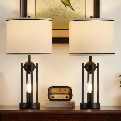 Miniatura 5 de Lámparas de mesa industriales de 25 pulgadas para sala de estar, 1 unidad con puertos USB C+A, lámpara de noche rústica de granja para dormitorio