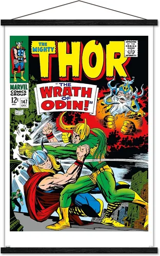 Miniatura 8 de Trends International Marvel Comics Loki - Póster de pared Thor #147, 22.4 pulgadas de largo x 14.7 pulgadas, versión enmarcada en madera de granero