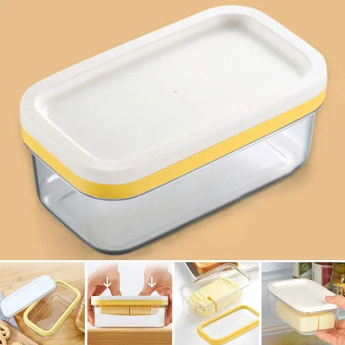Miniatura 3 de Mantequillera rectangular con tapa con cortador para cortar y almacenar fácilmente, caja de mantequilla para refrigerar, contenedor de mantequilla